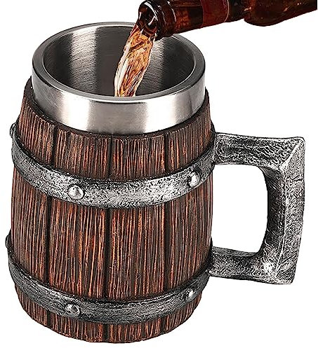 Teksome Tazza Medievale,Boccale da Birra in Legno da 600 ml per Uomo | Boccale di Birra, Tazza di caffè Fresco, Boccale di Birra Vichingo per la Decorazione del Partito, Regalo in Legno, Arredamento