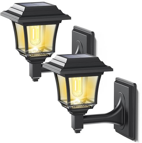 LeiDrail Solar Fence Lights, Solar Lights Outdoor Garden LED Solar Powered Outdoor Wall Fence Lights Waterproof Decor for Patio Yard Warm/Cold White 2 Pack