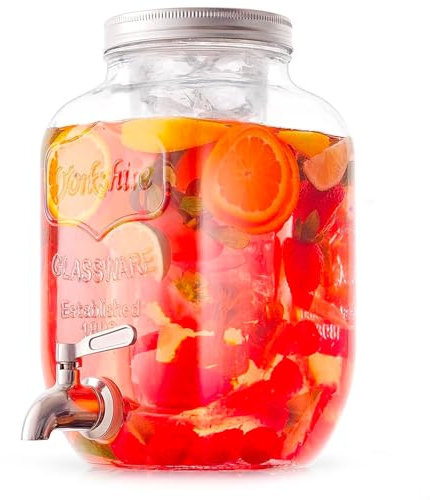 Avilia Dispensador de bebidas para fiestas, dispensador de jabón líquido con grifo, fuente de vidrio para bebidas con capacidad de 4 litros