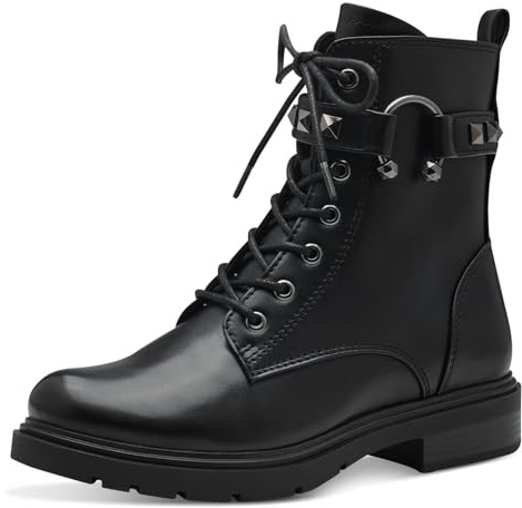 MARCO TOZZI Damen Stiefeletten zum Schnüren mit Nieten mit Reißverschluss, Schwarz (Black), 37 EU