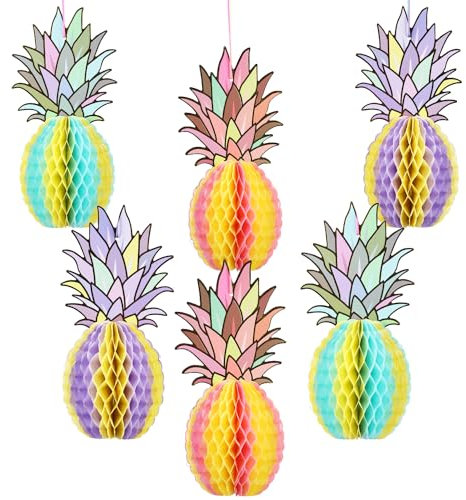 EASY JOY Hawaii Deko 6er Ananas Set Wabenbälle Bunt Tropisch Honeycomb Balls Pompons Deko Wabenkugeln Geburtstag Deko Party Dekoration