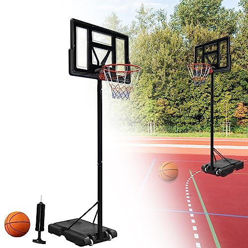 HENGMEI 3,05 m basketkorg utomhus, basketanläggning inomhuslekutrustning, baskethoop justerbar höjd med stativhjul inkl. basketboll för barn och vuxna, svart