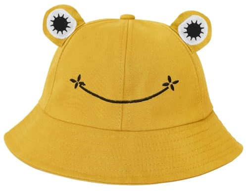 EAVUYIS Fischerhut für Erwachsene, Gelb Frosch-Angler, Sonnenhut, Sommerhut aus- Baumwolle, niedlicher Frosch-Hut für Frauen,M（56-58cm）