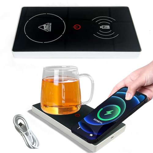 Scaldacaffè, scaldabagno, 2 in 1 tazze, ricarica del cellulare,Scaldacaffè USB a temperatura costante da 55 ℃, sottobicchiere riscaldato per caffè in ufficio e a casa (bianco)