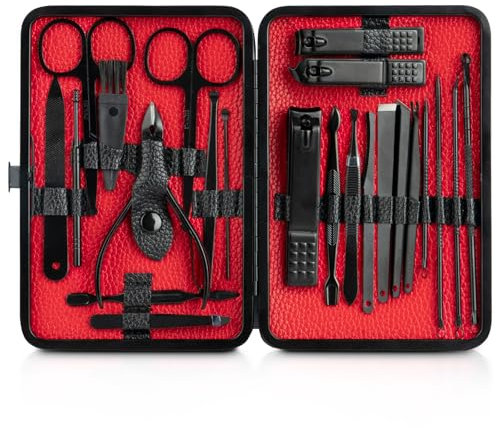 Kit Manucure Professionnel,23 Pcs Trousse Manucure,Kit Coupe Ongle et Coupe Cuticule Ongle Acier Inoxydable Avec Boîte D'emballage en Cuirconvient aux Femmes et Aux Hommes Pour les Soins de Pédicure