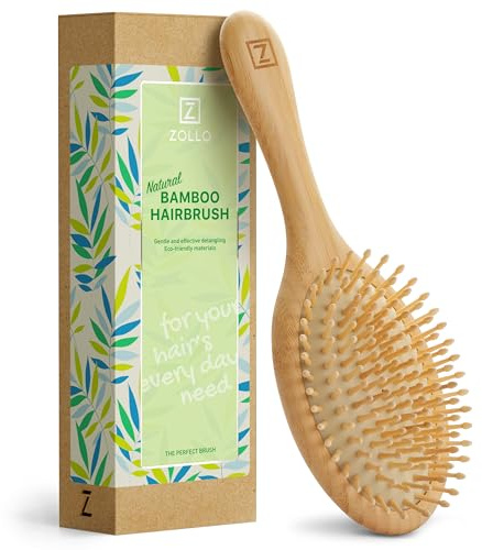 Bamboo Bristle Hair Brush for Women, Men, Kids; Dry and Wet Detangling Hair Brush Gently Enhances Shine, Smooths Frizz and Prevents Breakage in Fine and Straight, Thick and Curly Hair (oval)