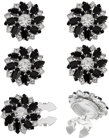 FINGERINSPIRE 6 st kvinnors strass knappskydd svarta kristall manschettknappar knappskydd 25,5 mm diameter blomform avtagbar legering knapp klämmor knappar smycken för kläder skjorta dekoration