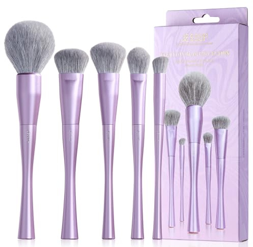 Jessup Makeup Brushes Face 5pcs, Premium Synthetic Make Up Brushes Set for Foundation Contour Blush Highlighter and Powder, Luxury Purple T514