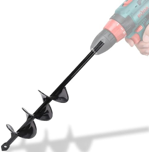 Warmfay Tarière de jardin pour perceuse, escargot de jardin, 45 x 5 cm, foret de plantation pour visseuse sans fil – Foret hélicoïdal Hex Shank en acier inoxydable, noir