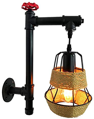 Lampada di Corda di Canapa Vintage Luce murale Rustica Rustica a Vapore in Metallo Lampada a Loft Lampada a Parete Tubo di Acqua Tubo da Parete Illuminazione Sconce