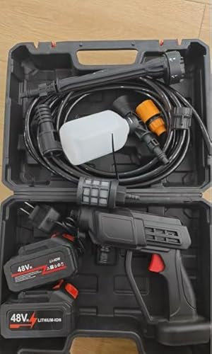 Nettoyeur haute pression sans fil 48 V, 4 l/min, avec 2 batteries rechargeables de 7500 mAh, buse 6 en 1 et tuyau de 5 m, pour voitures, clôtures, terrasse, jardin, pelouse