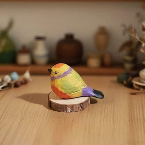 Xiyuelily Small Handmade Leiothrix Figurines, Wooden Lovebird Sculpture Craft Set, Cute Colorful Bird Statues Home Home & Office Decor Art Collection, Ideal Gifts for Bird Lovers