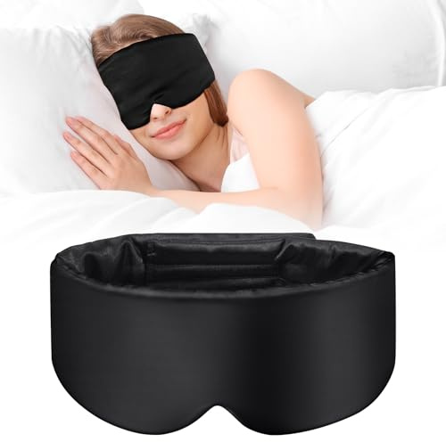 Acsatont Schlafmaske Augenmaske 100% Maulbeerseide, Schlafmaske aus Hautfreundlich Seide, Weich und Atmungsaktiv, Sleeping Mask Augenbinde mit Verstellbarem Kopfband für Frauen und Herren (Schwarz)