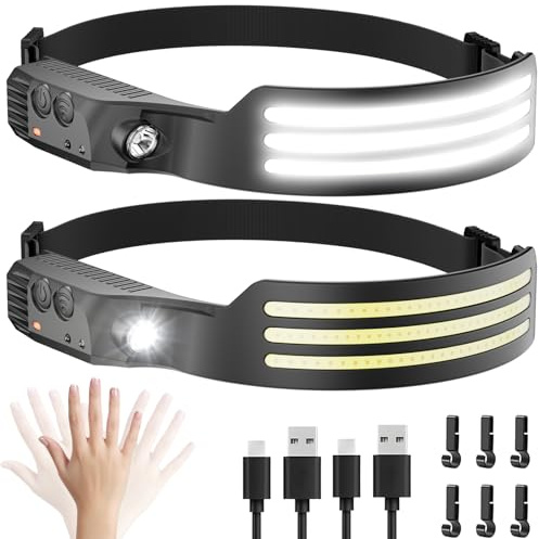 Dopalloy Head Torch Rechargeable, 2Pack Super Bright Tri LED Strip Headlamp