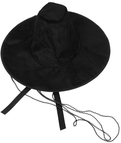 LOGOFUN 2pcs Korean Traditional Flat Top Hat with Beaded Chain for Cosplay Stage Costume Black Headwear