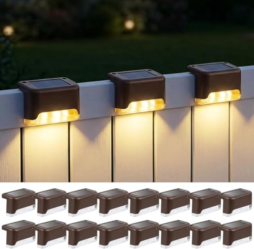 Fohil Luces Solares Escaleras para Exterior, 16 Piezas Luz Led Solar Exterior, Impermeables Luces Solares Led Exteriores Jardin, Luces Solares para Piscina Terraza Escalera Camino Valla Tarima