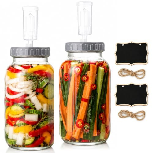 autumndeer 2L Fermentation Jars with Airlock, 2 Pack Kimchi Container Glass Jar, Sauerkraut Jar Kit, Mouth Mason Airlock Jar for Fruits, Vegetables, Pickled Vegetables, Sourdough Starter, Kombucha