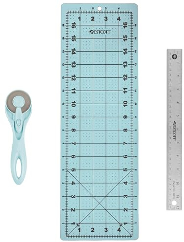 Westcott 3-Piece Craft Set - 45mm Rotary Cutter for Fabric, Cutting Mat, and Ruler (14798)