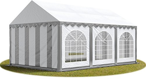 Festzelt Partyzelt 4x6 m schwerentflammbar Premium, hochwertige PVC Plane 750 N in grau-weiß 100% wasserdicht mit Bodenrahmen