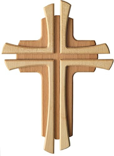 Kaltner Präsente Geschenkidee - Wandkreuz Echtes Holz Buche und Ahorn Kreuz Kruzifix für die Wand 35 cm modern