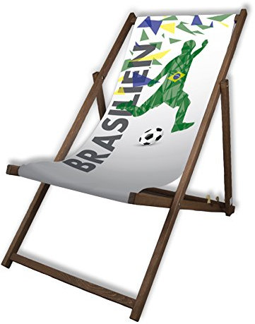 MultiBrands® Liegestuhl, Holz, ohne Armlehne, dunkelbraune Lasur, Klappbar, Brasilien, WM, Fanartikel, 2018