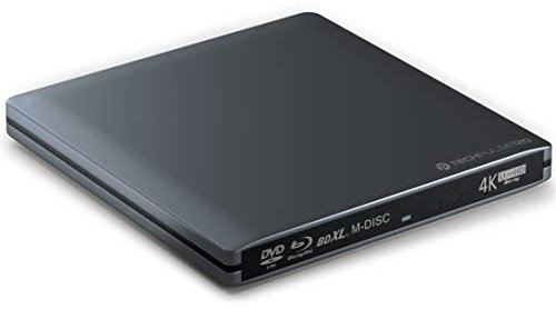 techPulse120 portables USB 3.0 4K UHD 3D M-Disc BDXL HDR10 Laufwerk Blu-ray Brenner Burner Superdrive Ultra-Slim BD DVD CD für Netbook Notebook Ultrabook Windows Mac OS Apple iMAC MacBook Alu Grau