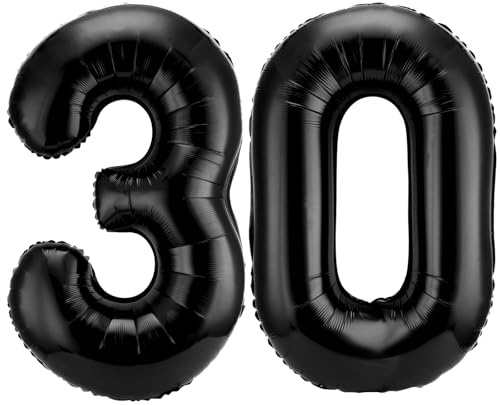 Gejoy 40 Inch Number 30 Balloons Jumbo 30 Foil Giant Number 30 Balloons for 30th Birthday Party Decorations and Rip to My 20s Anniversary Event(Black)