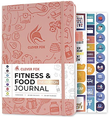 Clever Fox Fitness & Food Journal – Nutrition & Workout Planner for Women & Men – Diet & Gym Exercise Log Book with Calendars, Diet & Training Trackers - Undated, A5 Size, Hardcover (Light Pink)