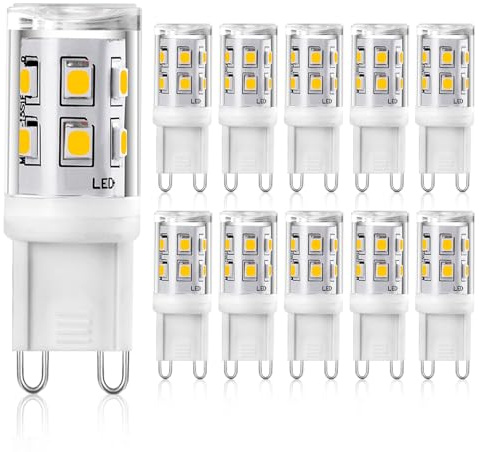 Yuiip G9 LED Bulbs 2W-10 Pack, 4000K Natural White, Equivalent to 20W/25W Halogen, 360° Beam Angle, G9 Capsule Base, AC 220-240V, Non-Dimmable, No Flicker, Save Energy