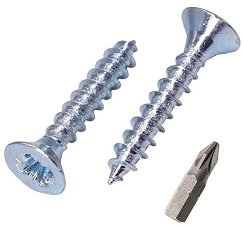 SKIR'CO Confezione da 350 viti in acciaio zincato, 3,5 x 20 mm, testa svasata Pozidriv, viti per truciolare, filettatura completa (350, 3,5 x 20 mm)