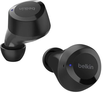 Belkin auriculares True Wireless SoundForm Bolt, inalámbricos con 28 horas de autonomía y modo mono, resistencia IPX4 frente al agua y el sudor, Bluetooth, micrófono, para iPhone, Galaxy y otros