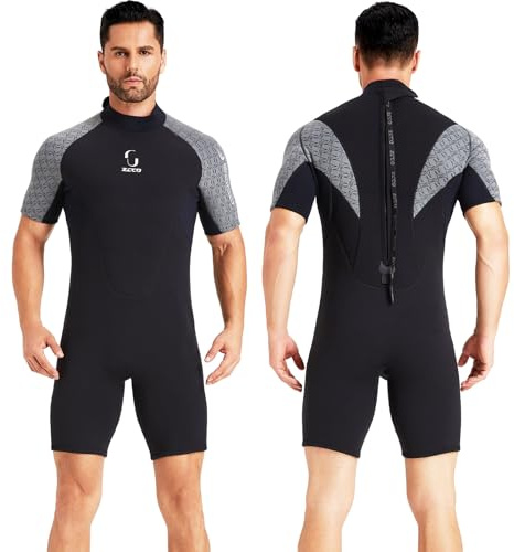 Neoprendräkt för kvinnor, ryggdragkedja, kort våtdräkt för män, 3 mm, neopren kortärmad för surfing, simning, paddling, snorkling, kanotpaddling, dykning (grå män, 4XL)