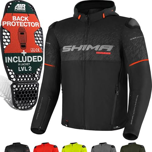 SHIMA DRIFT Motorrad Jacke Herren mit Protektoren AIRFORCE Rückenprotektor Motorradjacke Sommer Schulter Protektor Ellbogen Textiljacke Schutzjacken Protektorenjacke (Männer, Schwarz Wasserdicht, M)