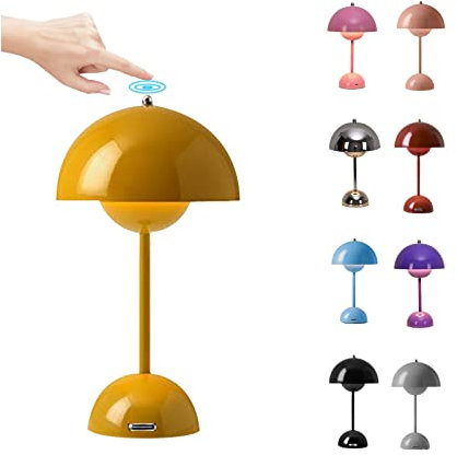 O·Lankeji LED Flowerpot Tischlampe Kabellos Akku, Touch Dimmbar Pilzlampen Tischlampe mit 3 Helligkeitsmodi, Dekorative Schreibtischlampe Nachttischlampe für Schlafzimmer, Büro, Bars