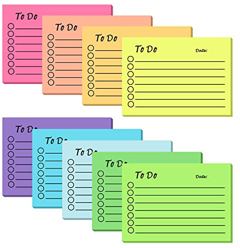 9 Blöcken Haftnotizen, 450 Blätter To Do Liste Haftnotizblock Linierte Notizzettel Sticky Notes Selbstklebend für Familie Schule Büro (10 X 7cm)
