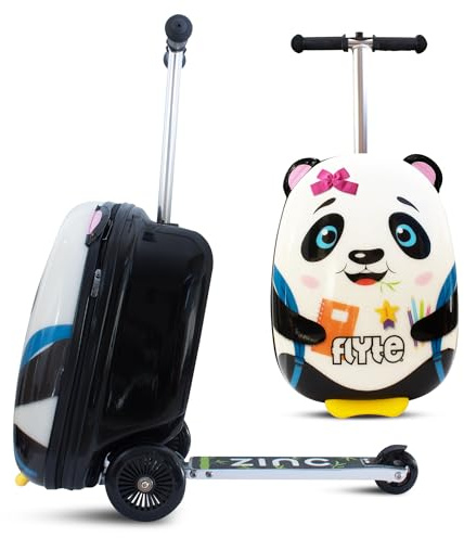 Valise Scooter Pliante Flyte pour Enfants, Coque Rigide, à roulettes, 2 en 1, 18 Pouces, capacité de 25 litres, Penni Le Panda