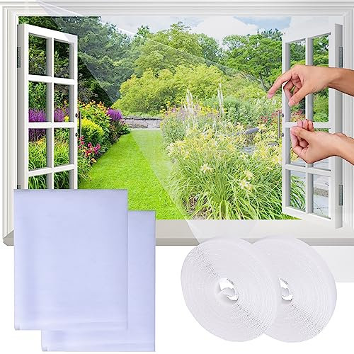 2 Stück Anti-Fliegen-Netz Fenster, 130x150cm Zuschneidbar Insektenschutz Fenster Netz für Schützen die Familie vor Insekten, mit selbstklebendes Klettband & Zuschneider