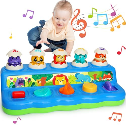 Yerloa Montessori-Leksaker för 1-åring, Pop-Up-Djur Leksak med Musik, Djurljud, Ljus, Musikaliska Babyleksaker för Tidig InläRning 9-12-18 MåNader, Babyleksak 1 år för Flickor och Pojkar