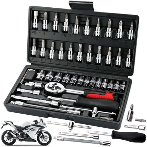 Set di chiavi a bussola da 48 pezzi, set di chiavi a cricchetto con scatola a cricchetto piccola da 1/4, set di chiavi a cricchetto metriche per riparazione auto, manutenzione domestica, giardino