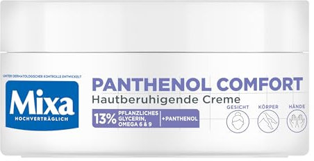 Mixa Hautberuhigende Creme für Gesicht, Körper und Hände, Bei trockener, zu Neurodermitis neigender Haut, Wundheilcreme gegen Rötungen und Juckreiz, Panthenol Comfort, 150 ml