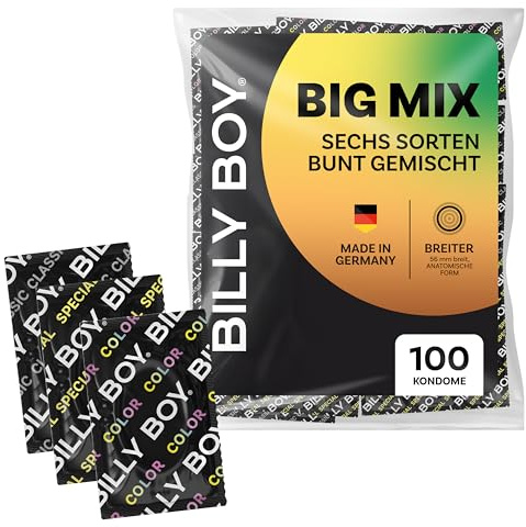 BILLY BOY kondomer BIG MIX 100-pack | blandade kondomer med bred passform (56 mm) | mix av olika sorter och färger | (1x100 st.)