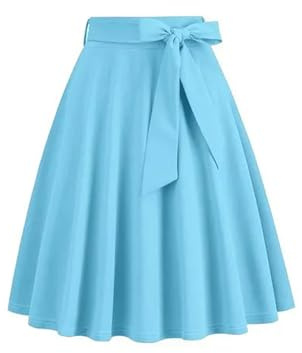 Gonna Lunga Midi retrò da Donna Elegante Vita Alta A Line Skater Anni '50 Gonne Svasate Abbigliamento da Lavoro da Donna-Azzurro-XXL