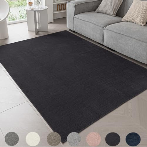 Ceneco Kurzflor Teppich, Waschbarer Teppich Wohnzimmer, Modernen Weiche Teppiche Schwarz Schlafzimmer, Dünne Teppiche Esszimmer, rutschfeste Tepich Kurzflor (Schwarz, 80×150cm)