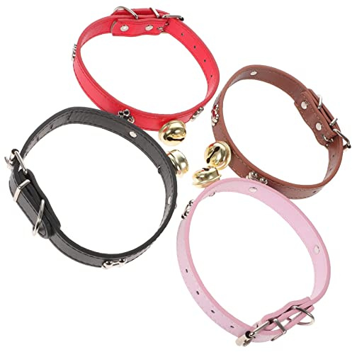 CIYODO Collares Ajustables para Ovejas y Vacas con Campanas, Diseño con Agujeros y Material PU, Paquete de 4 Unidades para Suministros de Cría