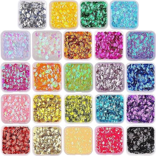 SULOLI Loose Sequins,22500pcs 4MM Bulk Loose Sequins 24 Colors Round Embroidery Sequins for Crafts Sequins with Holes for DIY