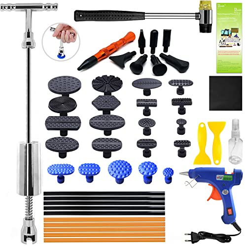 Juego de reparación de abolladuras con martillo deslizante, herramienta de reparación de abolladuras con 21 adhesivos para bricolaje, vehículos, frigoríficos, lavaderos, abolladuras, herramienta de