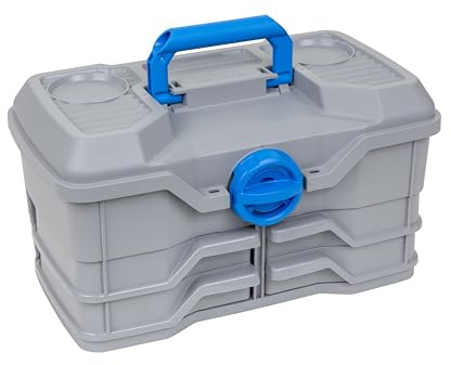 Flambeau Outdoors Next Gen 4/0 Medium Fishing Tackle Box - 4 Pivot Trays, 23 Compartments, Includes 25-piece Tackle Kit, Fishing Tackle and Gear Storage, Fishing Lure Organizer, Light Gray