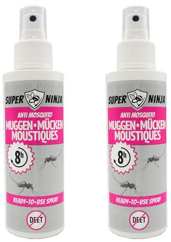 Super Ninja Répulsif Anti-Moustiques 200 ml – Spray Anti-Insectes-Tiques Sans DEET, Protection 8h, Produit Anti Moustique Tropical Intérieur-Extérieur, Non Gras Séchage Rapide, Sûr pour les Enfants