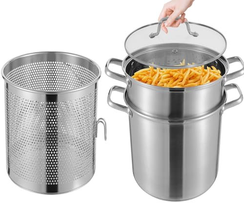 VonVVer Pentola per asparagi e pasta, 8 l, Ø 28 cm, con coperchio in vetro, altezza 36 cm, con colino per pasta, patate, verdure