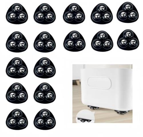 GIUSOBG 16 Pièces Roulettes pour Meubles, Mini Roulettes Auto-adhésives en PVC, Roulettes à 360° pour Appareils Ménagers, 3 Trous Mini Roulettes pour Poubelles, Boîtes (Acier noir)